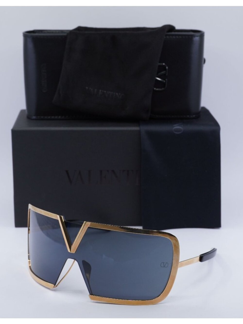 Valentino V-ROMASK VLS-120A Shield Sunglasses - Rose Gold/Dark Grey